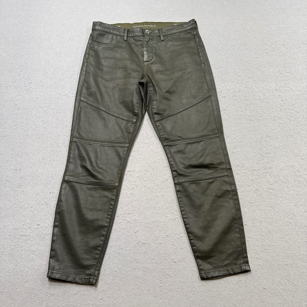 Banana Republic Pants Women's 28P Olive Green Coated Skinny Slim Fit‎ Biker